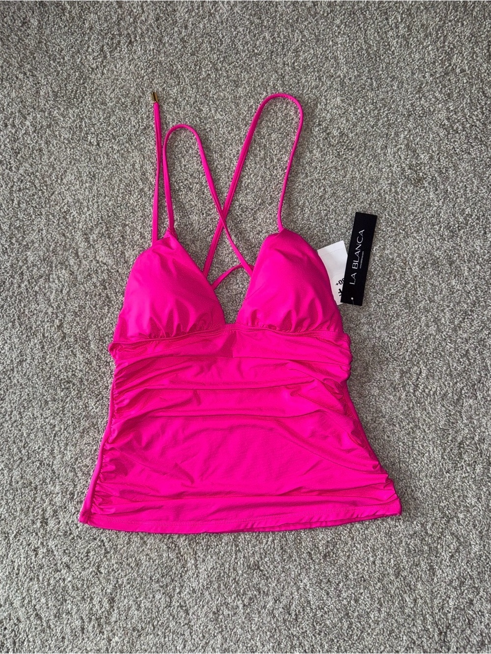 La Blanca Vibrant Fuchsia Tankini Cami with Crisscross Straps